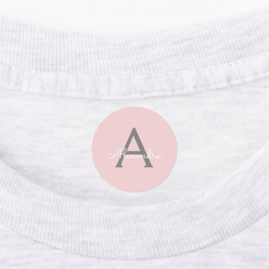 Étiquettes Blush Pink Grey Modern Script Girly Monogram (Apposé)
