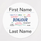 Étiquettes Bonjour Bonjour Nom de fête Modèle Langues du mond (Design 2)
