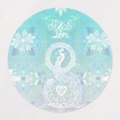 Étiquettes Bouche de champagne Peacock, coeur et bleu aqua (Design 1)