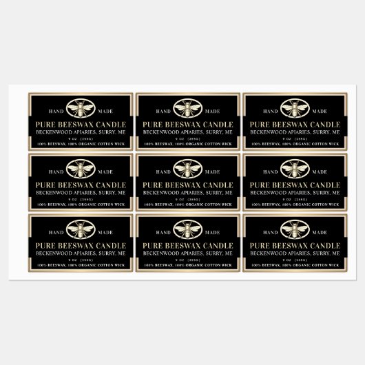 Étiquettes Bougie en cire d'abeille noire Rectangle abeille h (Feuille)