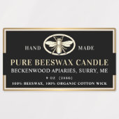 Étiquettes Bougie en cire d'abeille noire Rectangle abeille h (Design 2)