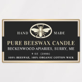 Étiquettes Bougie en cire d'abeille noire Rectangle abeille h (Design 1)