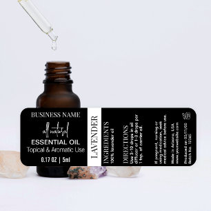 Étiquettes Bouteille à huile essentielle noire étanche