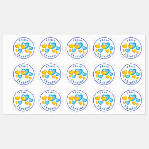 Étiquettes Bouton Bleu Coeurs Jaunes I Love
