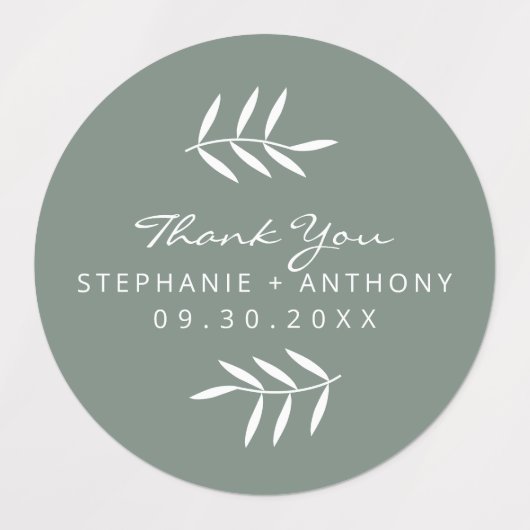 Étiquettes Branches vertes et blanches Mariage Merci (Design 1)