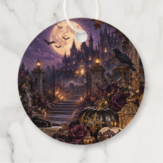 ÉTIQUETTES CADEAU 幻想的なゴシックハロウィン 黒猫と満月 フェイバータグ