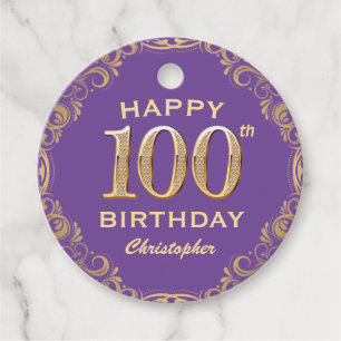Étiquettes Cadeau 100e anniversaire de la fête violet et Parties sci