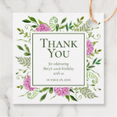 Étiquettes Cadeau 100e anniversaire Pink Hydrangeas Merci (Dos)