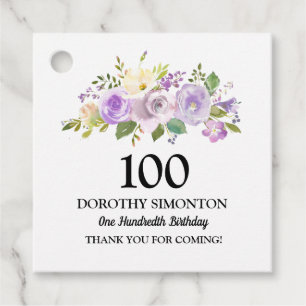 Étiquettes Cadeau 100e fête d'anniversaire Rose violet Floral