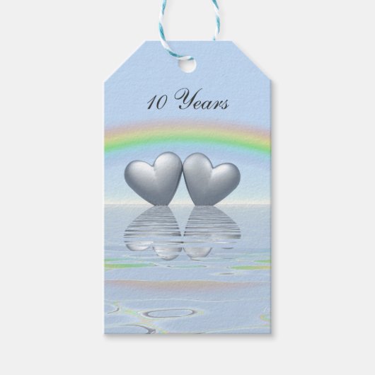 Étiquettes-cadeau 10e anniversaire Tin Hearts (Devant)