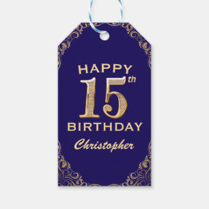 Étiquettes-cadeau 15e anniversaire Parties scintillant marine bleu e
