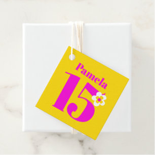 Étiquettes Cadeau 15ème anniversaire filles rose jaune violet