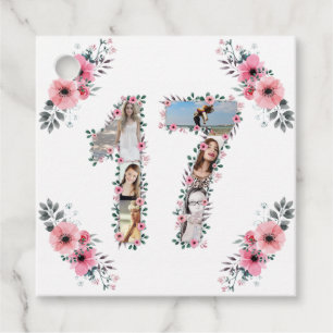 Étiquettes Cadeau 17e Fille Anniversaire Photo Collage Rose Fleur Bl