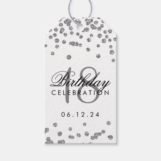 Étiquettes-cadeau 18e anniversaire Argent Faux Parties scintillant C (Devant)