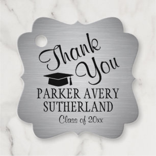 Étiquettes Cadeau 1 Photo Graduation Merci argent et noir fantaisie