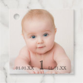 Étiquettes Cadeau 1ère fête d'anniversaire bébé photo Merci (Devant)