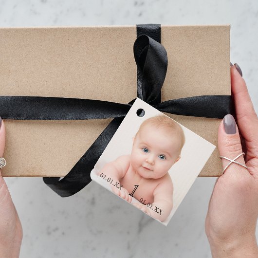 Étiquettes Cadeau 1ère fête d'anniversaire bébé photo Merci