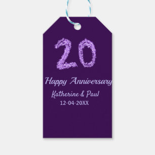 Étiquettes-cadeau 20e heureux anniversaire ajouter nom du couple dat