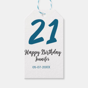 Étiquettes-cadeau 21 ans audacieux lettre bleue simple minimum