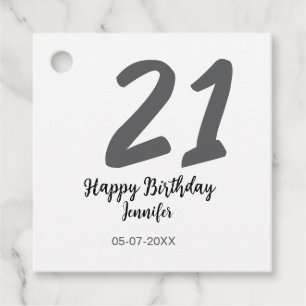 Étiquettes Cadeau 21e anniversaire ajouter nom date année noire modè