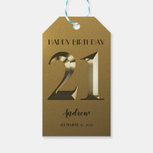 Étiquettes-cadeau 21e anniversaire d'or métallique