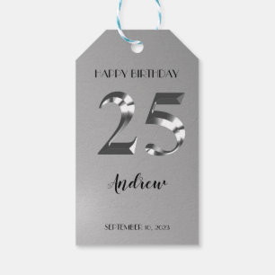 Étiquettes-cadeau 25e anniversaire d'argent métallique
