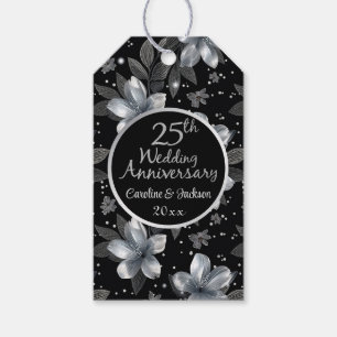 Étiquettes-cadeau 25e anniversaire de la Parties scintillant d'argen