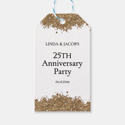 Étiquettes-cadeau 25th Wedding Anniversary Gold Faux Glitter (Devant)