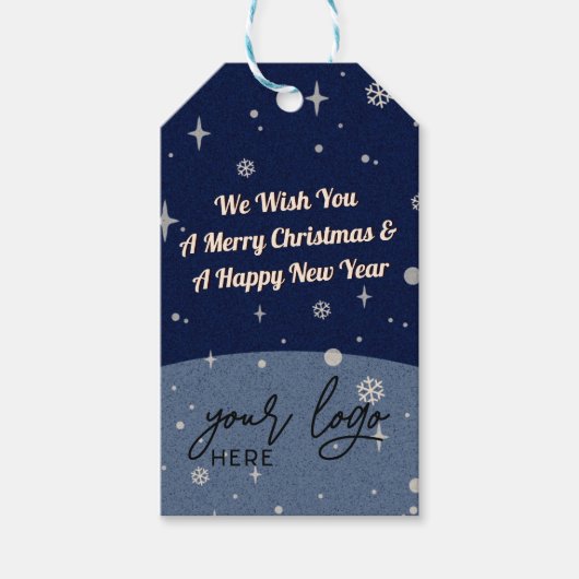 Étiquettes-cadeau 2 côtés Business Logo et code QR Noël bleu (Devant)