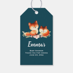 Étiquettes-cadeau 2 mignons petits renards rouges Baby shower d'aqua