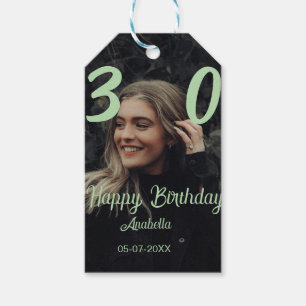 Étiquettes-cadeau 30e anniversaire ajouter nom date année vert paste