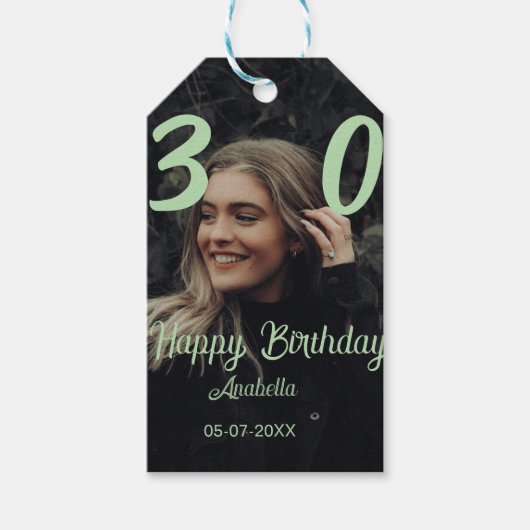 Étiquettes-cadeau 30e anniversaire ajouter nom date année vert paste (Devant)