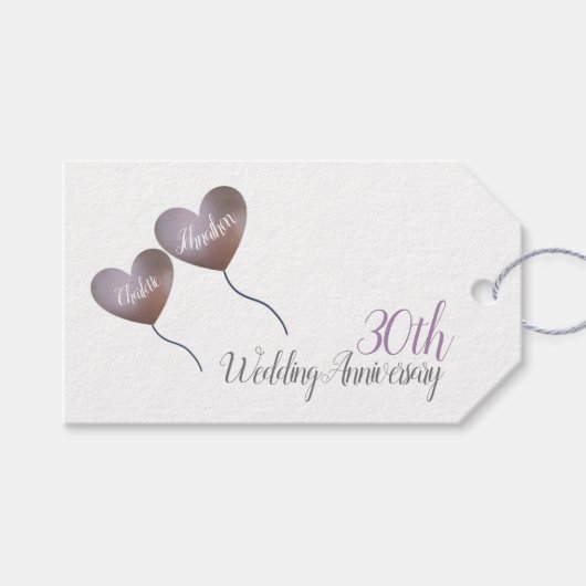 Étiquettes-cadeau 30e anniversaire du mariage Pearl ballons violets (Devant (Horizontal))