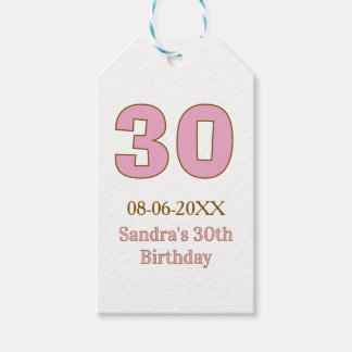 Étiquettes-cadeau 30e anniversaire gras rose nom date simple mi