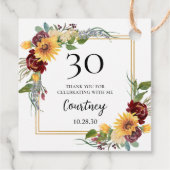 Étiquettes Cadeau 30e anniversaire Merci de tournesols (Dos)