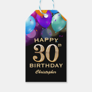Étiquettes-cadeau 30e fête d'anniversaire Ballons noirs et or