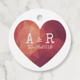 Étiquettes Cadeau 3d rouge couple monogrammes mariage date