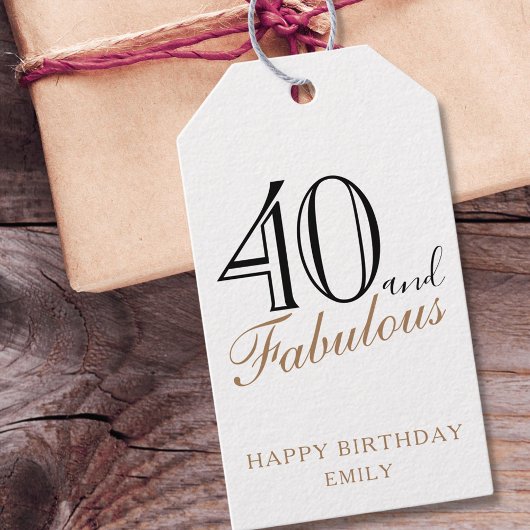 Étiquettes-cadeau 40 et fabuleux script élégant 40e anniversaire