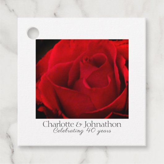 Étiquettes Cadeau 40e anniversaire du Mariage Ruby cadeau Rose rouge (Devant)