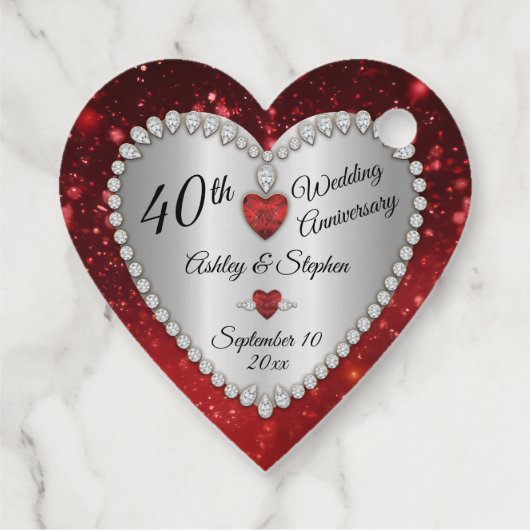 Étiquettes Cadeau 40e anniversaire du Mariage Ruby Diamonds (Dos)