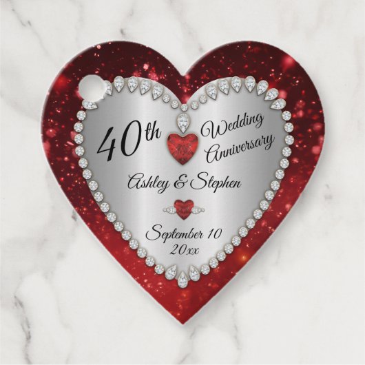 Étiquettes Cadeau 40e anniversaire du Mariage Ruby Diamonds (Devant)