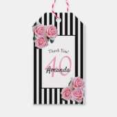 Étiquettes-cadeau 40e anniversaire florale rose noir rayures blanche (Devant)