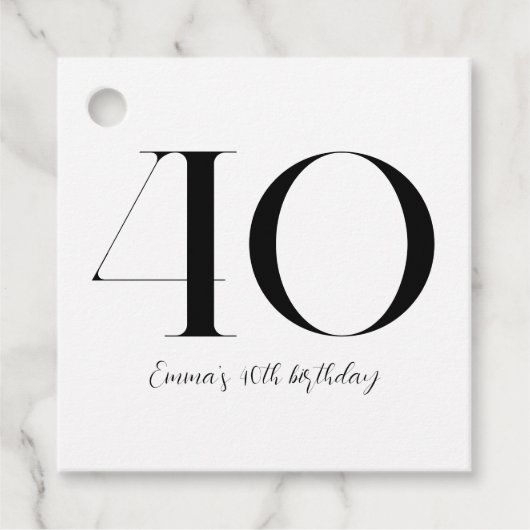 Étiquettes Cadeau 40e anniversaire Noir et blanc (Devant)