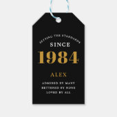 Étiquettes-cadeau 40e anniversaire Nom 1984 Black Gold Elegant Chic (Devant)