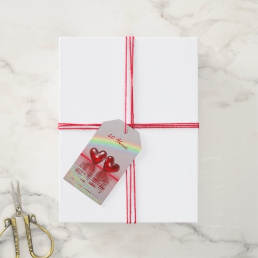 Étiquettes-cadeau 40e Anniversary Ruby Hearts (Avec de la ficelle)