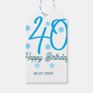 Étiquettes-cadeau 40th birthday add name date year blue template