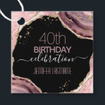 Étiquettes Cadeau 40th Birthday Party Stone and Gold Favor Tags<br><div class="desc">Parties scintillant en or faux et bordure en agate rose et violet. Tout le texte est ajustable et facile à changer pour vos besoins de partie. Grande élégante conception modèle de 40e anniversaire.</div>