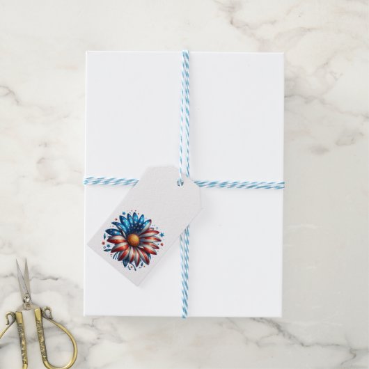 Étiquettes-cadeau 4 juillet florale (Avec de laficelle)