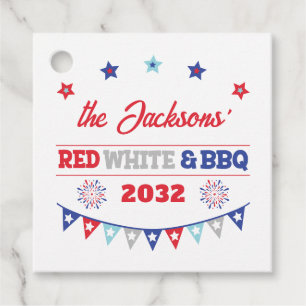 Étiquettes Cadeau 4 juillet Rouge blanc et BBQ nom de famille patrio