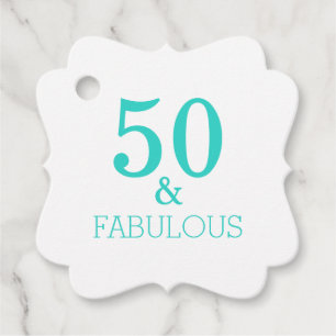 Étiquettes Cadeau 50 Et Fabuleuse fête d'anniversaire Blanc Turquois